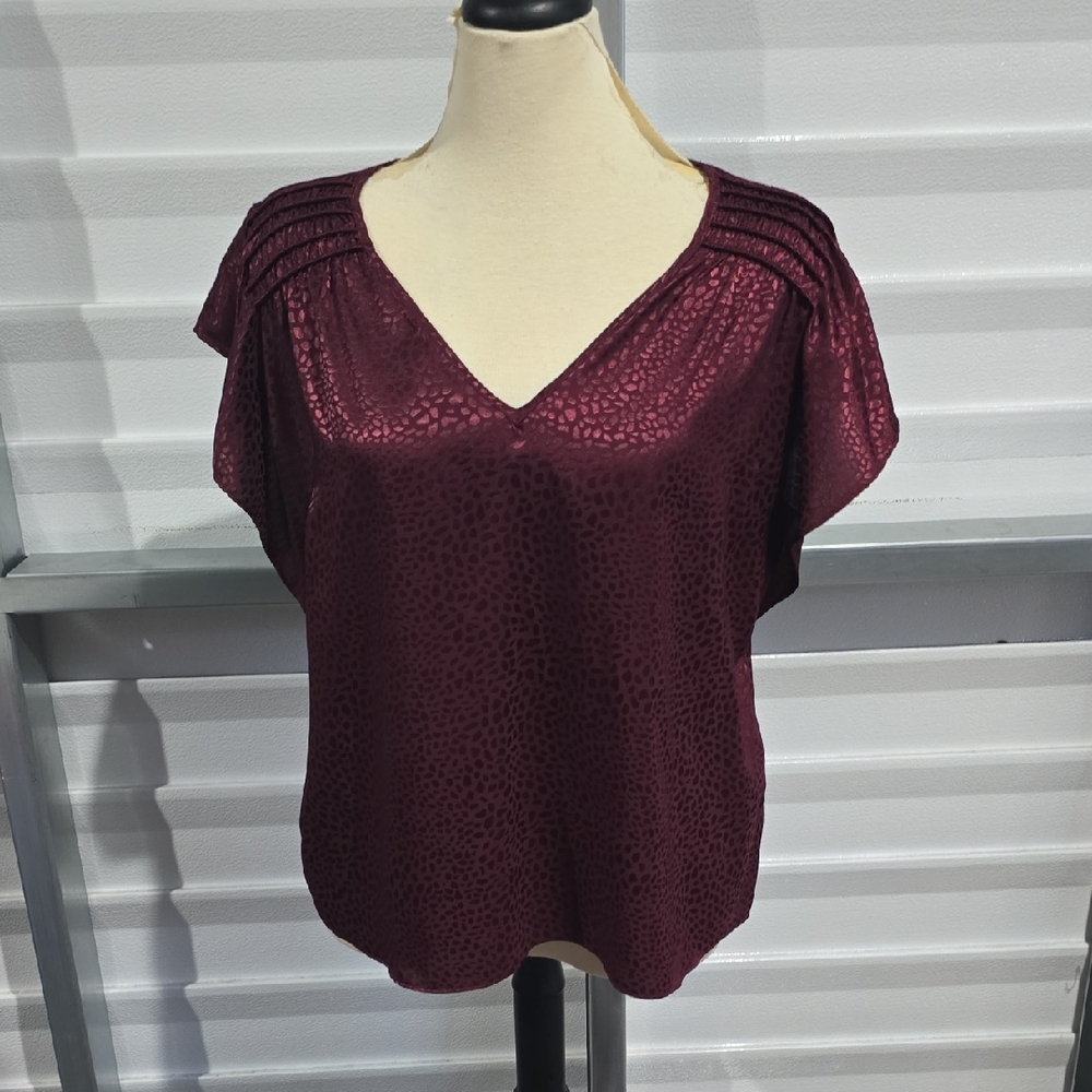 Nine West Rich Burgundy V-Neck Blouse Size XL
